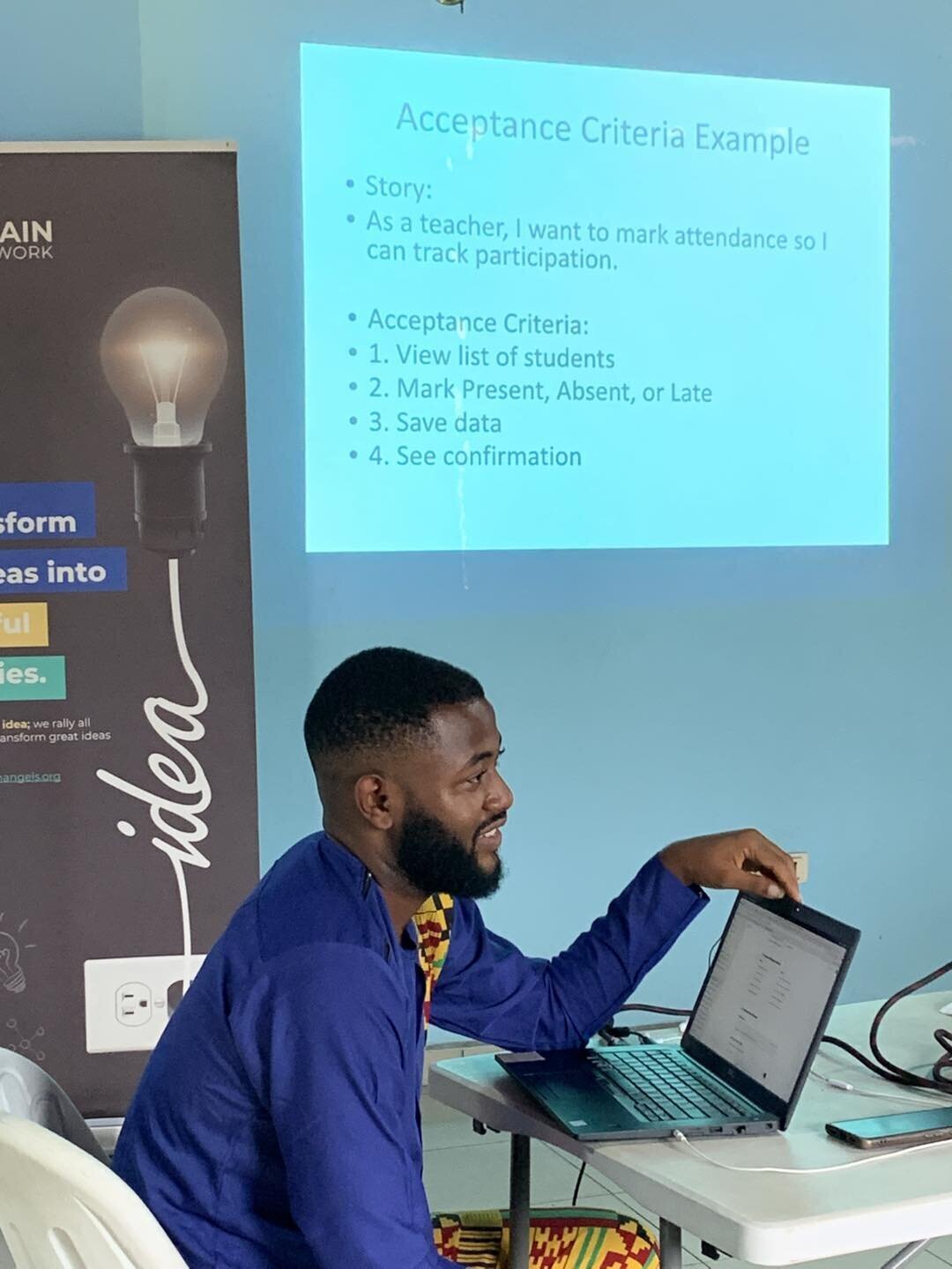 Bradon presenting the about Agile development